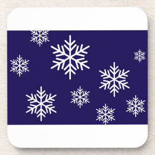Posavasos Copo de Nieve Blanco Festivo Sobre Azul Marino For