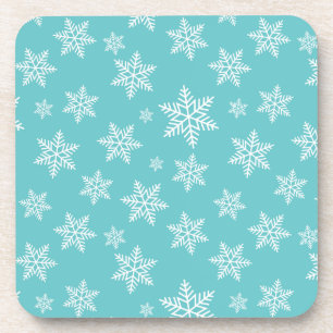 Posavasos Copo de Nieve Blanco sobre Patrón de Invierno Azul