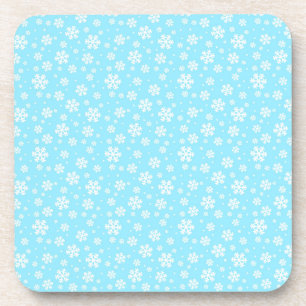 Posavasos Copo de Nieve Blanco sobre Patrón de Invierno Azul