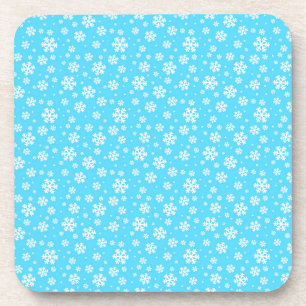 Posavasos Copo de Nieve Blanco sobre Patrón de Invierno Azul