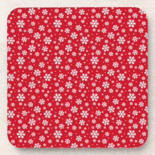 Posavasos Copo de nieve blanco sobre patrón de invierno rojo