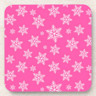 Posavasos Copo de Nieve Blanco sobre Patrón de Invierno Rosa