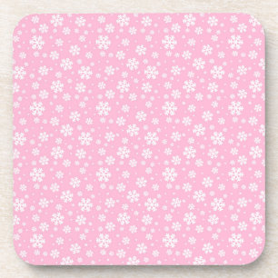 Posavasos Copo de Nieve Blanco sobre Patrón Invernal Rosa Cl
