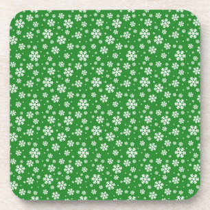 Posavasos Copo de nieve blanco sobre patrón invernal verde