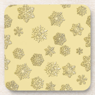 Posavasos Copo de nieve dorado 3D sobre fondo dorado