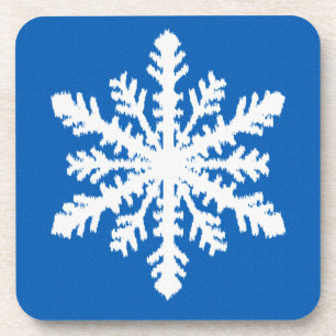 Posavasos Copo de nieve Ikat 1 de 4 - Azul cobalto y blanco