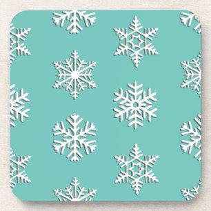 Posavasos Copos de nieve blancos de 3 d, fondo de Personaliz