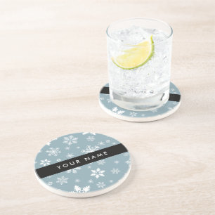 Posavasos Copos de nieve blancos, gris, tu nombre, personifi