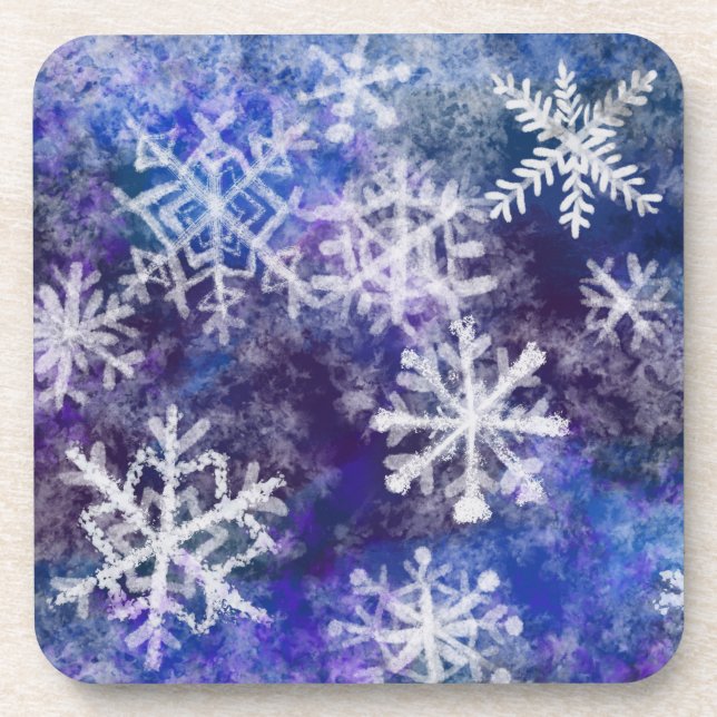 Posavasos Copos de nieve con fondo azul (Frente)