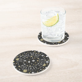 Posavasos Copos de nieve de oro blanco con polkadots en negr