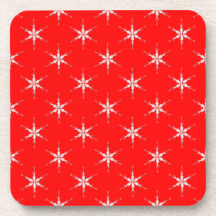 Posavasos Copos De Nieve De Vidrio En Fondo Rojo