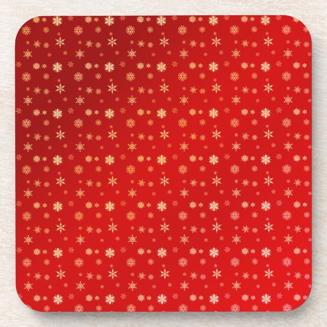 Posavasos Copos de nieve en rojo (Frente)