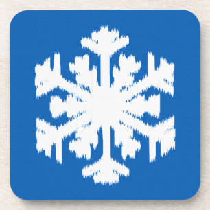 Posavasos Copos de nieve Ikat - azul cobalto y blanco