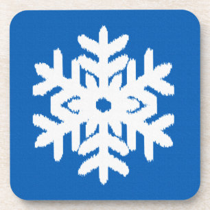 Posavasos Copos de nieve Ikat - Azul cobalto y blanco