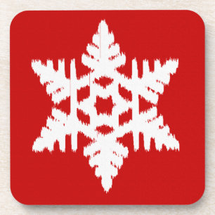 Posavasos Copos de nieve Ikat - Rojo oscuro y blanco