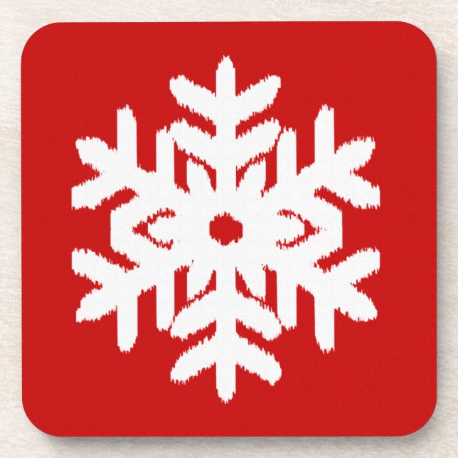 Posavasos Copos de nieve Ikat - Rojo oscuro y blanco (Frente)