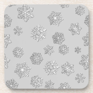 Posavasos Copos de nieve plateados de 3 d sobre fondo platea