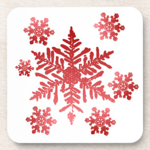 Posavasos Copos de nieve rojos en fondo blanco