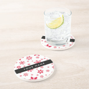 Posavasos Copos de nieve rojos, tu nombre, personaliza