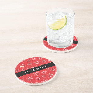 Posavasos Copos de nieve rojos y blancos, tu nombre, persona