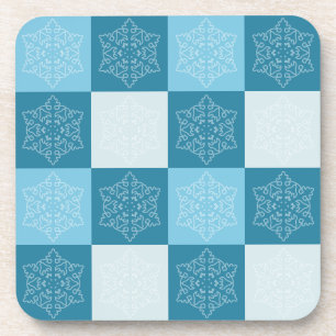 Posavasos Copos de vacaciones azules con copos de nieve