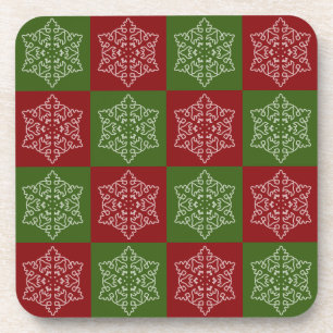 Posavasos Copos de vacaciones rojos/verdes de copos de nieve