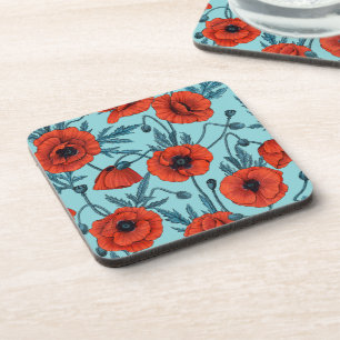Posavasos Coppies rojos y azules en azul piscina