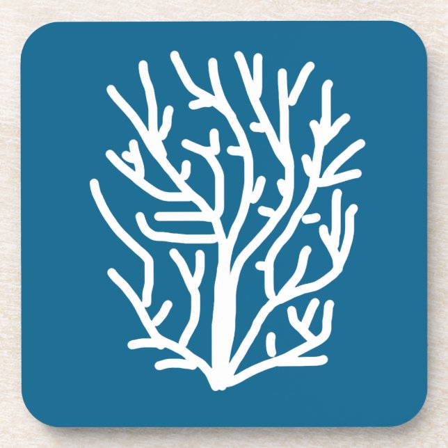 Posavasos Coral blanco sobre vida acuática azul (Frente)