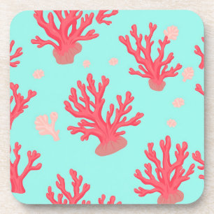 Posavasos Coral Teal Brillante Océano Simple Náutico Verano