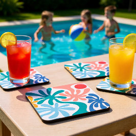 Posavasos Coral Teal Moderno Palma Tropical Abstracto Verano