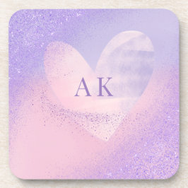Posavasos Corazón con gradiente de rosa púrpura monograma