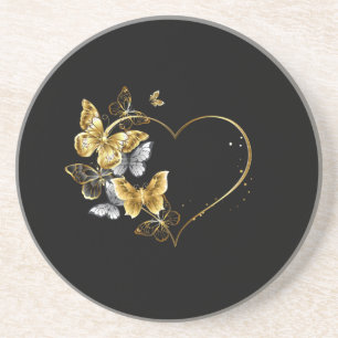 Posavasos Corazón con mariposas doradas