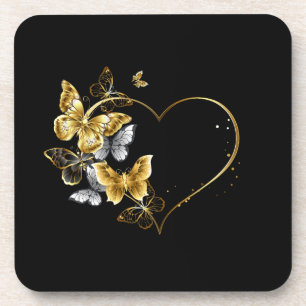 Posavasos Corazón con mariposas doradas
