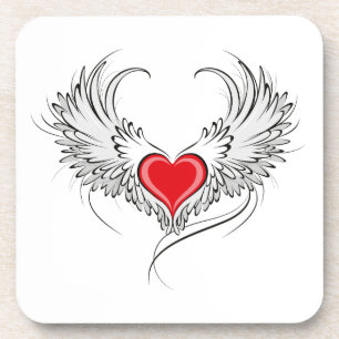 Posavasos Corazón de ángel rojo con alas