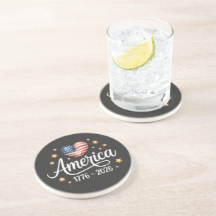 Posavasos Corazón de bandera bonita 1776-2026 4 de julio 250