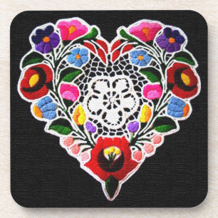 Posavasos Corazón de bordado húngaro en negro