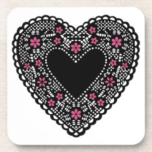 Posavasos Corazón de encaje negro