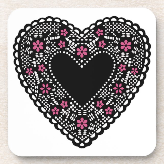 Posavasos Corazón de encaje negro (Frente)