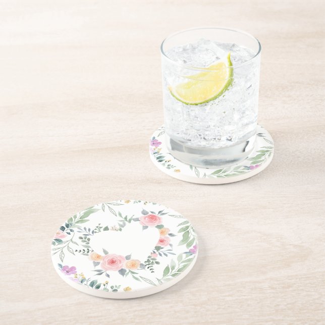 Posavasos Corazón de Flor Rosa (Lado)