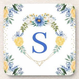 Posavasos Corazón de flores azules y amarillas Corona de mon
