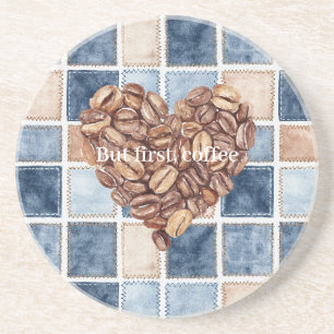 Posavasos Corazón de Granos de Café Cremosos de Mezclilla Az