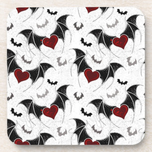 Posavasos Corazón de Halloween con alas de murciélago negro