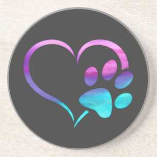 Posavasos Corazón de Huella de Perro Cyan Púrpura 