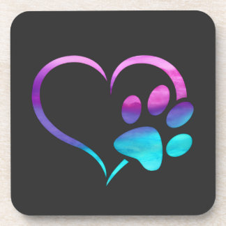 Posavasos Corazón de Huella de Perro Cyan Púrpura 