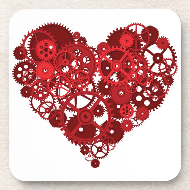 Posavasos Corazón de los engranajes rojos Steampunk (Frente)