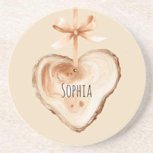 Posavasos Corazón de madera falsa con lazo de melocotón