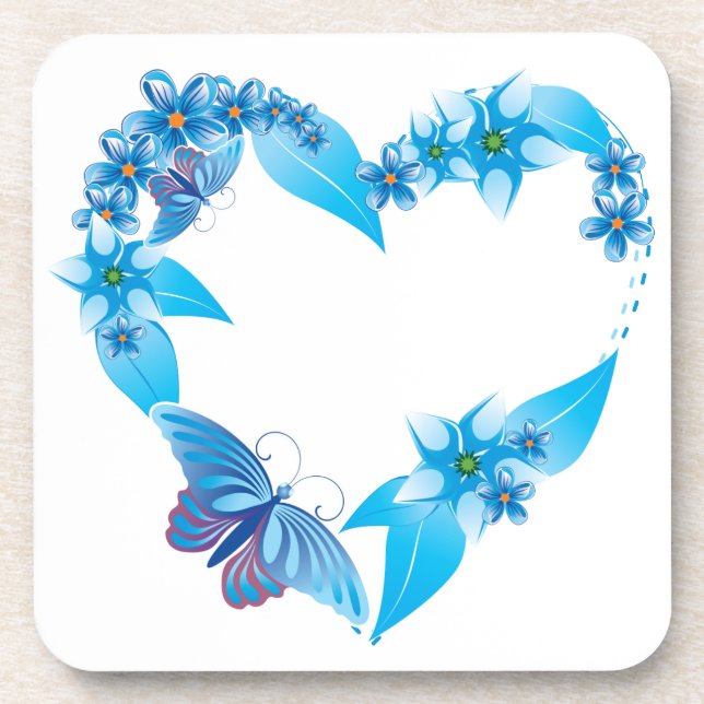 Posavasos Corazón de mariposa floral azul (Frente)