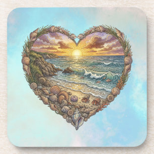 Posavasos Corazón de Océano Arte de Tortuga de Mar Ola Tropi