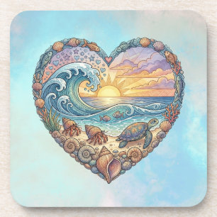 Posavasos Corazón de Océano Arte de Tortuga Marina de Olas d