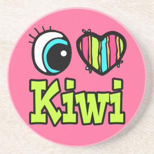 Posavasos Corazón de ojos brillante que amo a Kiwi